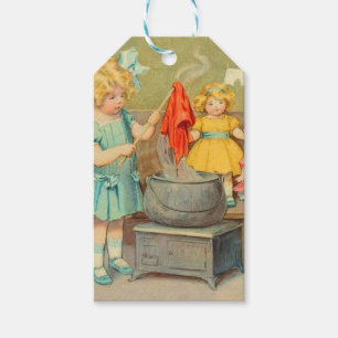 Etiqueta Para Presente Menina do vintage que joga com bonecas