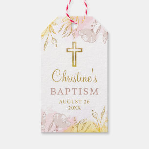 Etiqueta Para Presente Menina Floral Rosa Pastel Dourado Batismo Agradeci