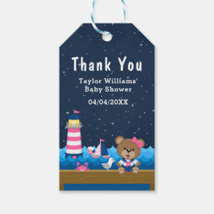 Etiqueta Para Presente Menina Náutica Urso Rosa Chaveiro de Obrigado Baby