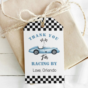 Etiqueta Para Presente Menino de carro de corrida azul agradecimento de a