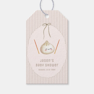 Etiqueta Para Presente Menino Kawaii Marrom Arco Churrasco de Bebê Asiáti