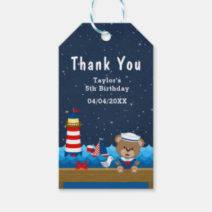 Etiqueta Para Presente Menino Urso Náutico Vermelho Aniversário Obrigado