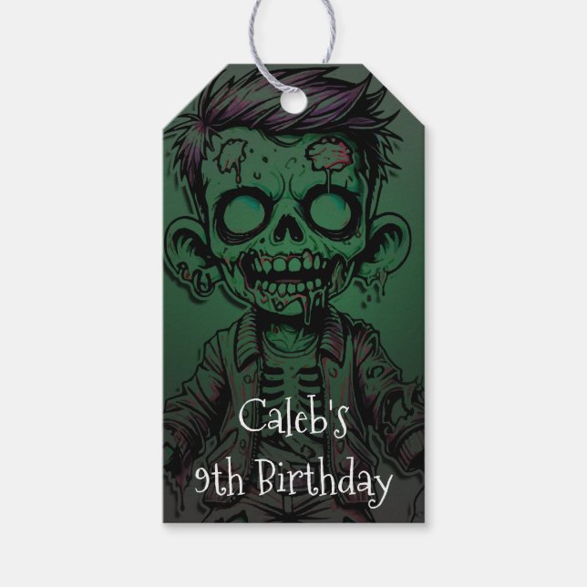 Etiqueta Para Presente Menino Zumbi Verde & Festa de Aniversário Hallowee (Frente)
