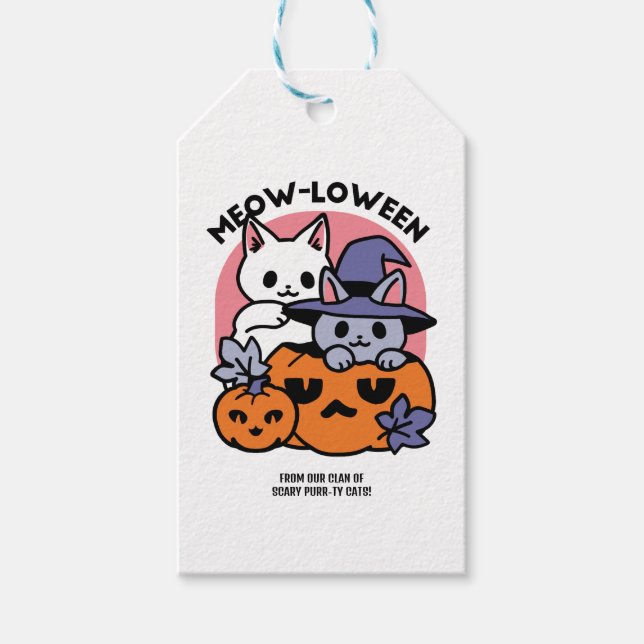 Etiqueta Para Presente Meow-Loween - Design de Gato de Halloween (Frente)