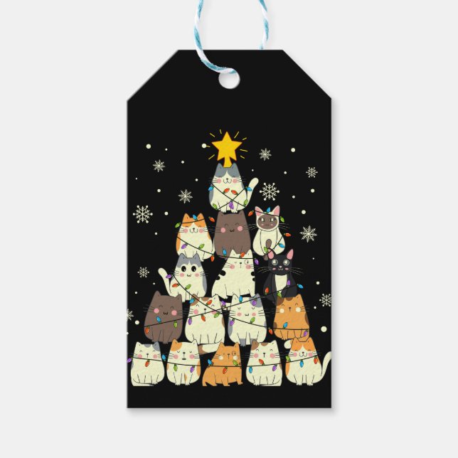 Etiqueta Para Presente Meowy Christmas Merry Cat Tree (Frente)