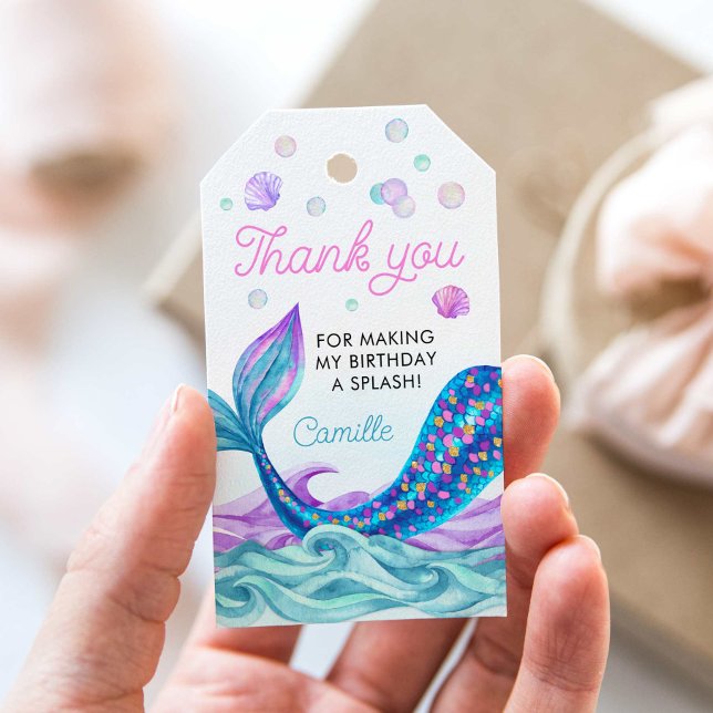 Etiqueta Para Presente Mermaid Birthday Piscina - Obrigado (Criador carregado)