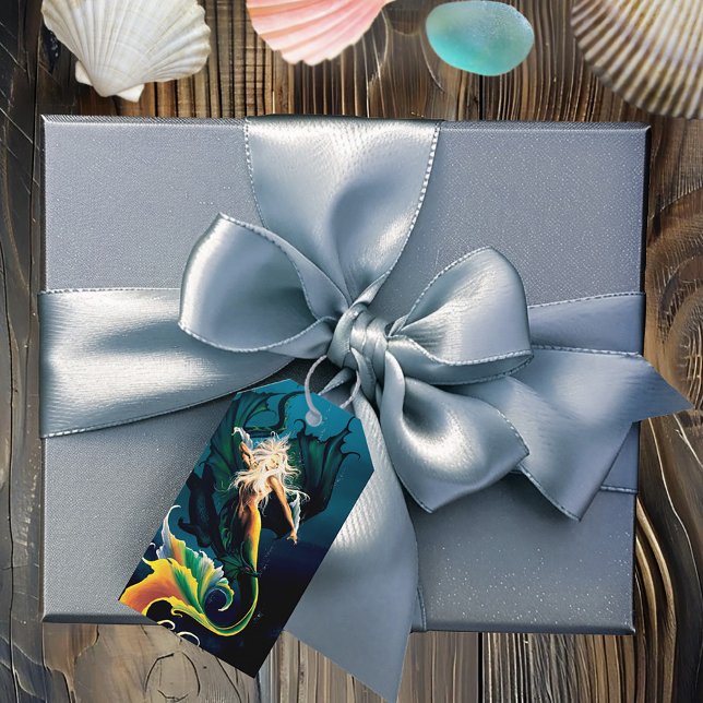 Etiqueta Para Presente Mermaid Dragon Fantasy Blue (Criador carregado)