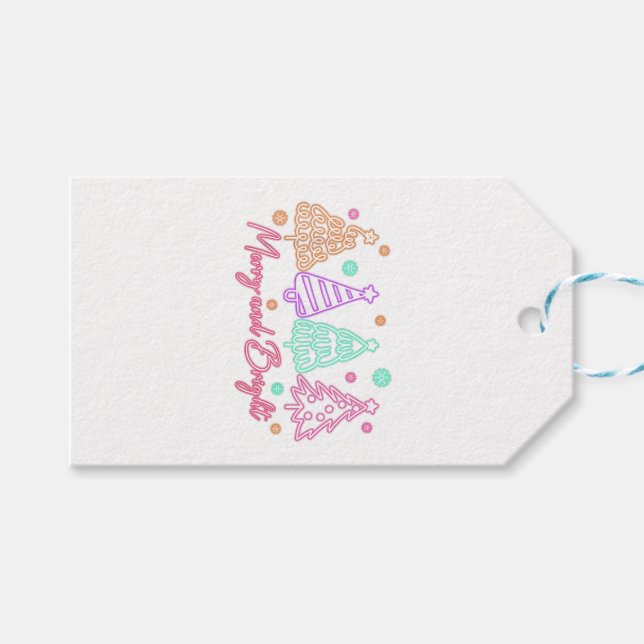 Etiqueta Para Presente Merry and Bright Tree Neon Christmas (Frente (horizontal))