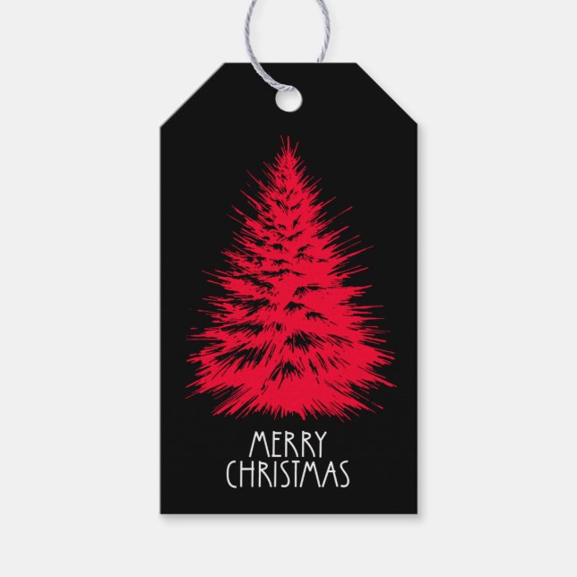 Etiqueta Para Presente Merry Christmas Distressed Chic Red Pine Tree (Frente)