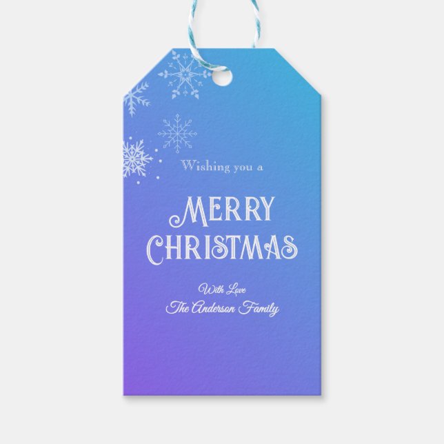 Etiqueta Para Presente Merry Christmas Modern Snowflake Purple Blue (Frente)