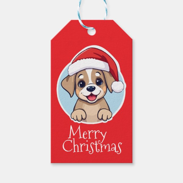 Etiqueta Para Presente Merry Christmas Puppy (Frente)