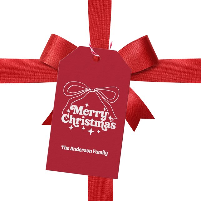 Etiqueta Para Presente Merry Christmas red hand-drawn bow retro (Criador carregado)