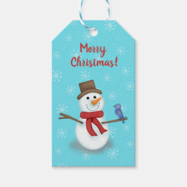 Etiqueta Para Presente Merry Christmas snowman e blue bird custom