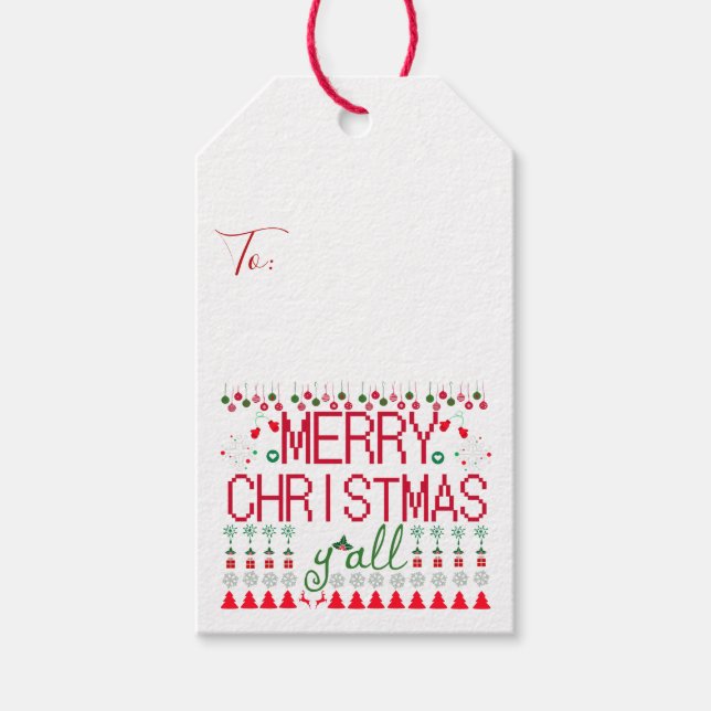 Etiqueta Para Presente Merry Christmas y'all Ugly Sweater design (Frente)