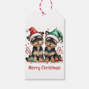 Etiqueta Para Presente Merry Christmas Yorkshire Terrier Dogs