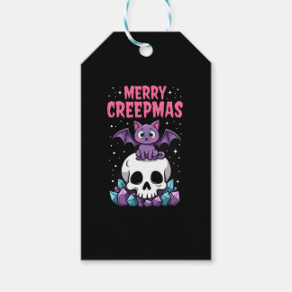 Etiqueta Para Presente Merry Creepmas Cat Pastel Goth Christmas Skull T-S