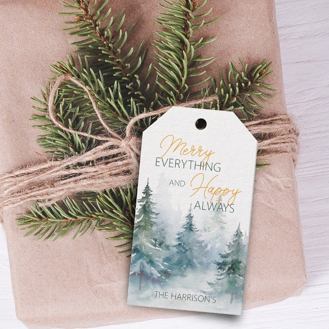 Etiqueta Para Presente Merry Everything Happy Always Winter Trees (Merry Everything Happy Always Winter Trees Gift Tags)