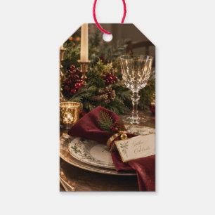 Etiqueta Para Presente Mesa de Natal Elegante, Paisagem de Mesa de Férias