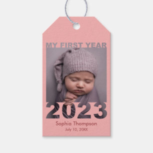 Etiqueta Para Presente Meu Primeiro Ano 2023 Bebê de Corte Moderno Coral
