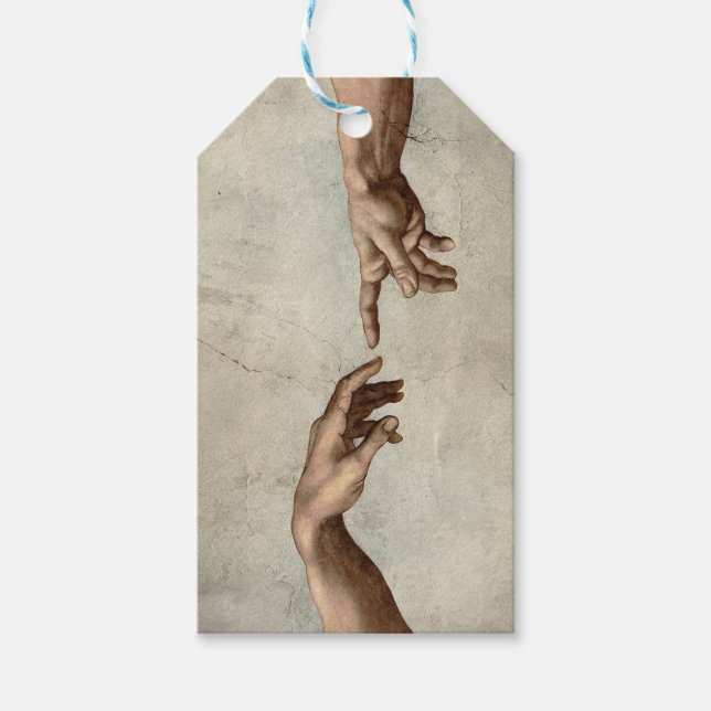 Etiqueta Para Presente Michaelangelo mãos criação adam deus (Frente)