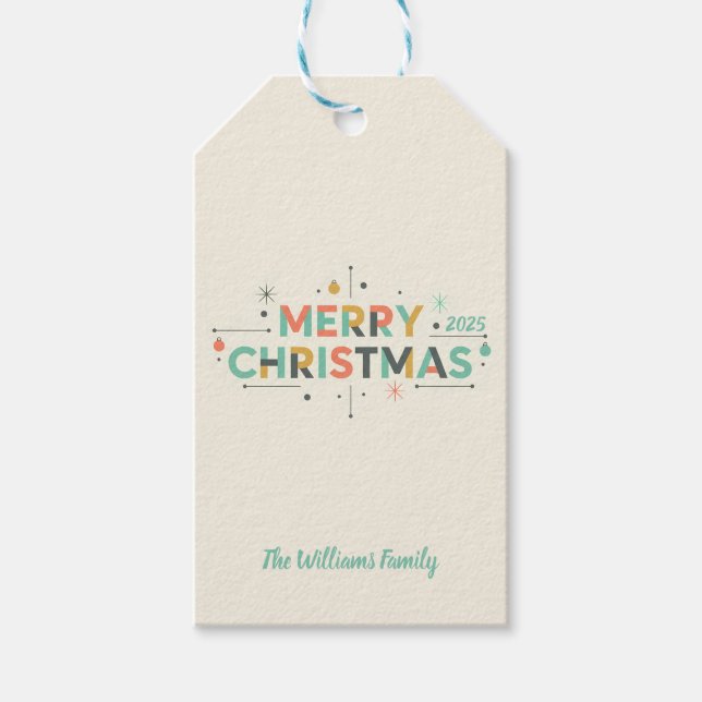 Etiqueta Para Presente Mid-Century Merry Christmas – Retro Style (Frente)