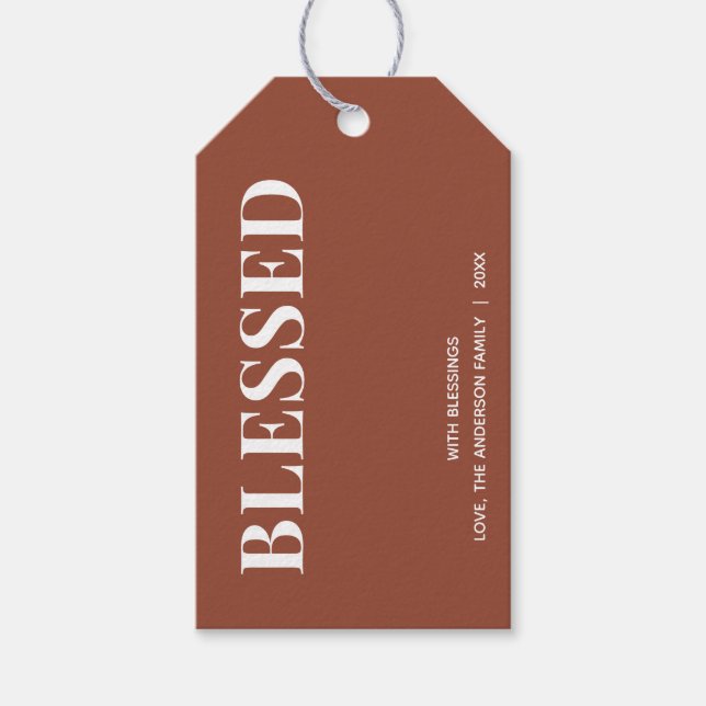 Etiqueta Para Presente Minimal BLESSED | Terracotta Holiday (Frente)