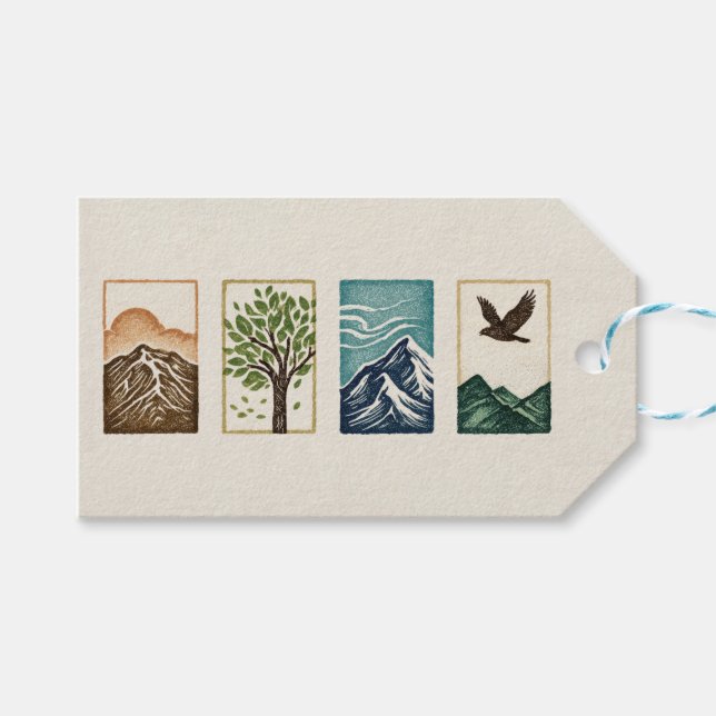 Etiqueta Para Presente Minimal Nature Set – Mountain & Tree Art (Frente (horizontal))