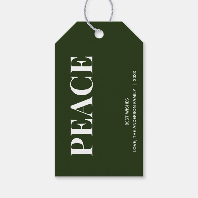 Etiqueta Para Presente Minimal PEACE | Forest Green Holiday  (Frente)