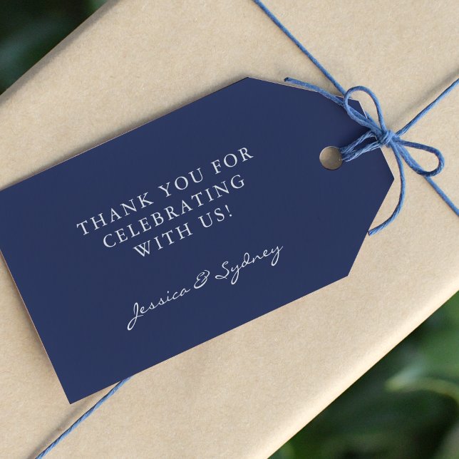 Etiqueta Para Presente Minimalist Dark Navy Blue Script Custom Thank You (Criador carregado)
