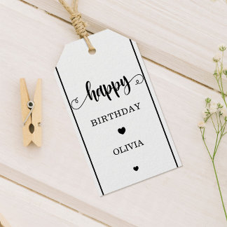 Etiqueta Para Presente Minimalist Happy Birthday Tag Hearts Graphic