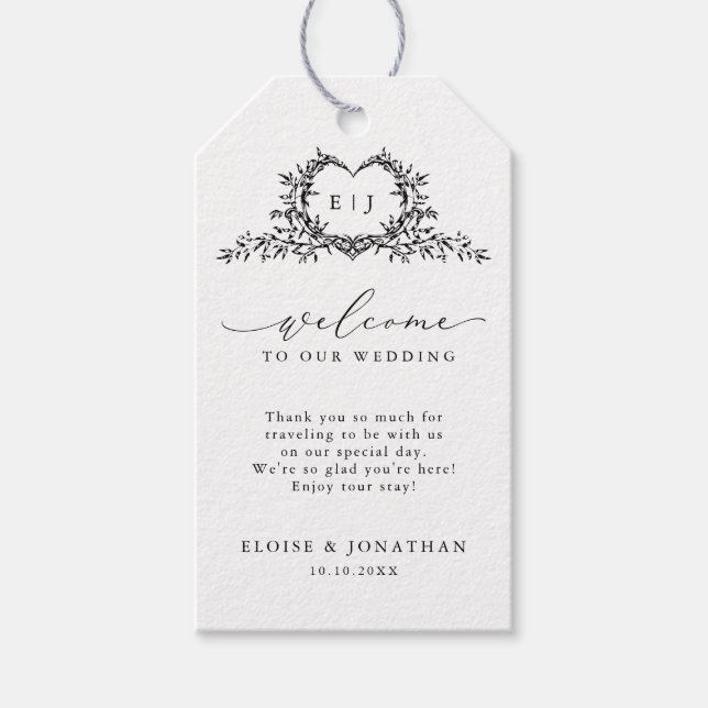Etiqueta Para Presente Minimalist Monogram Calligraphy Crest Wedding (Frente)