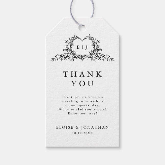 Etiqueta Para Presente Minimalist Monogram Calligraphy Crest Wedding (Frente)