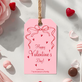 Etiqueta Para Presente Minimalist Pink Valentine Gift Tag Red Ribbon