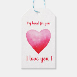 Etiqueta Para Presente Minimalista Eu amo você coração aquarela vermelha 