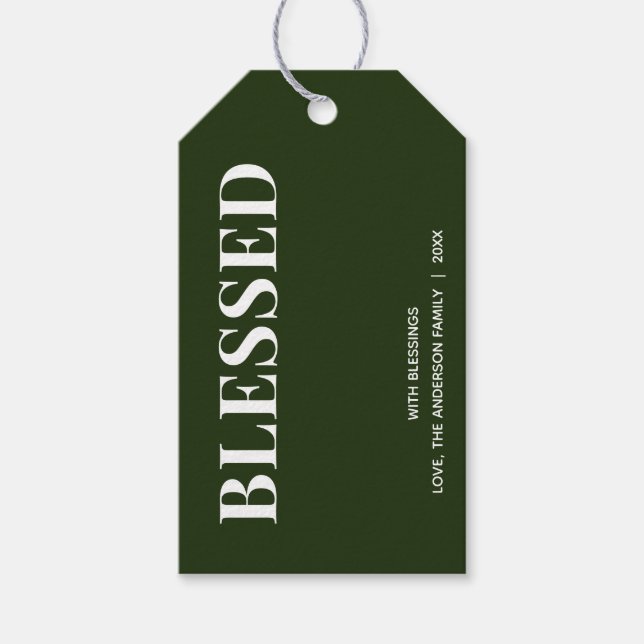 Etiqueta Para Presente Mínimo BÊNÇÃO | Verde Floresta Feriado (Frente)