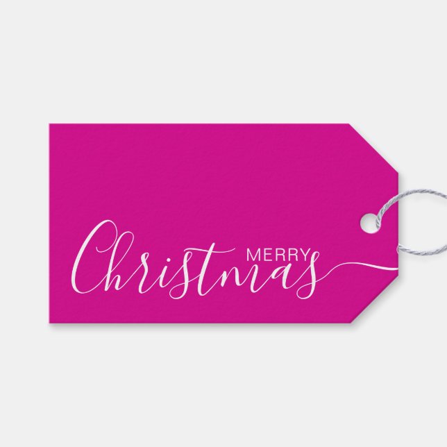 Etiqueta Para Presente Mínimo branco rosa-quente de Natal feliz (Frente (horizontal))