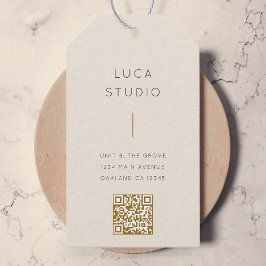 Etiqueta Para Presente Mínimo Limpo Simples Moderno Código QR Dourado e C