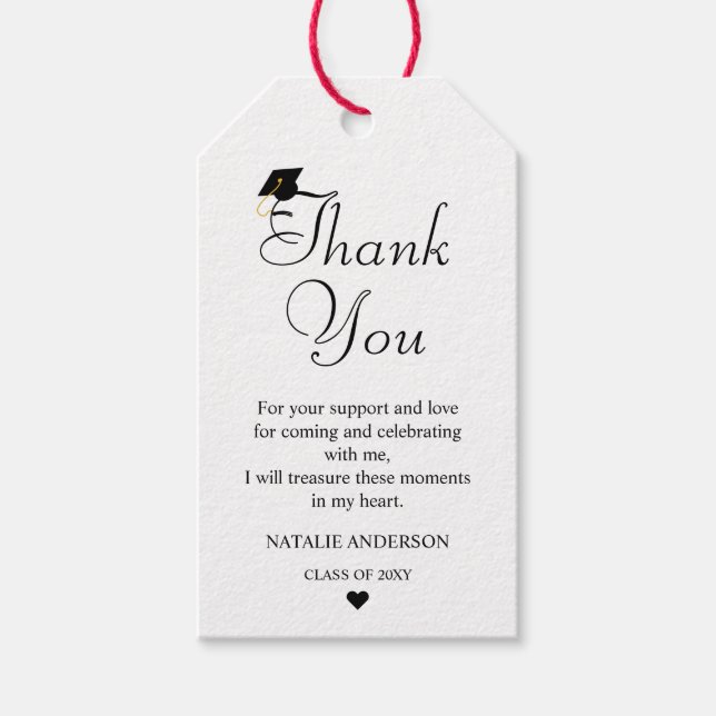 Etiqueta Para Presente Mínimo Moderno Branco Negro Obrigado Graduação (Frente)