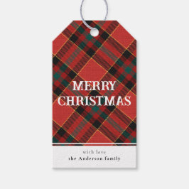 Etiqueta Para Presente Mínimo Vermelho e Xadrez Verde Feliz Natal