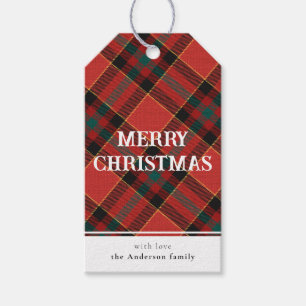 Etiqueta Para Presente Mínimo Vermelho e Xadrez Verde Feliz Natal