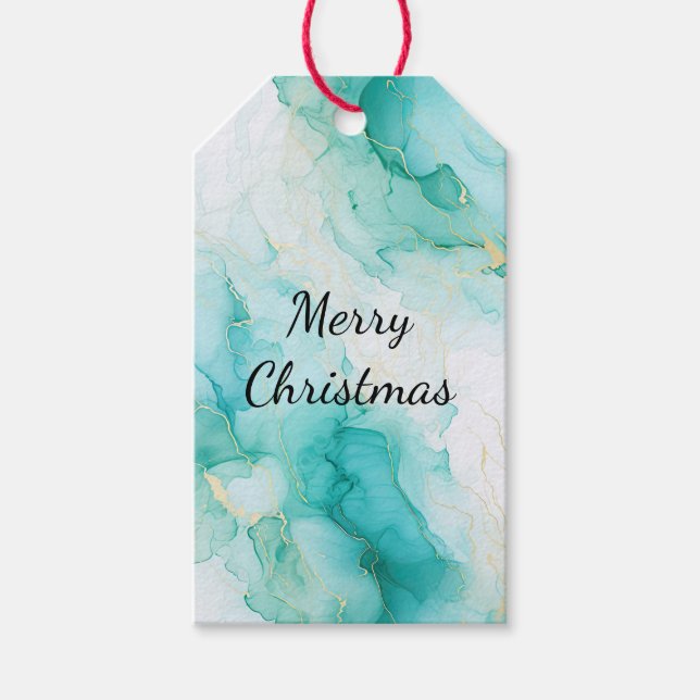 Etiqueta Para Presente Mint Aqua Pearl Dourado Marble (Frente)