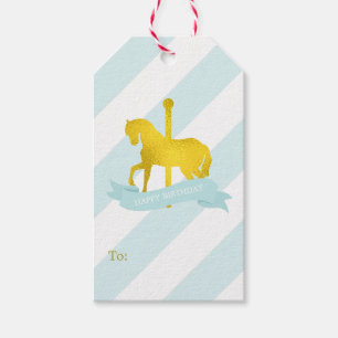 Etiqueta Para Presente Mint e Faux Gold Foil Carousel Horse
