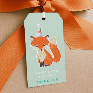 Etiqueta Para Presente Mint Green Cute Fox Party Que Woodland Obrigado