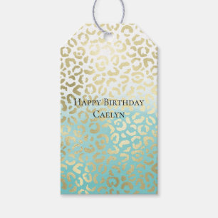 Etiqueta Para Presente Mint Watercolor Ombre Glam Dourado Leopardo