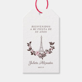 Etiqueta Para Presente Mis Quince años Diseño Floral Torre Eiffel