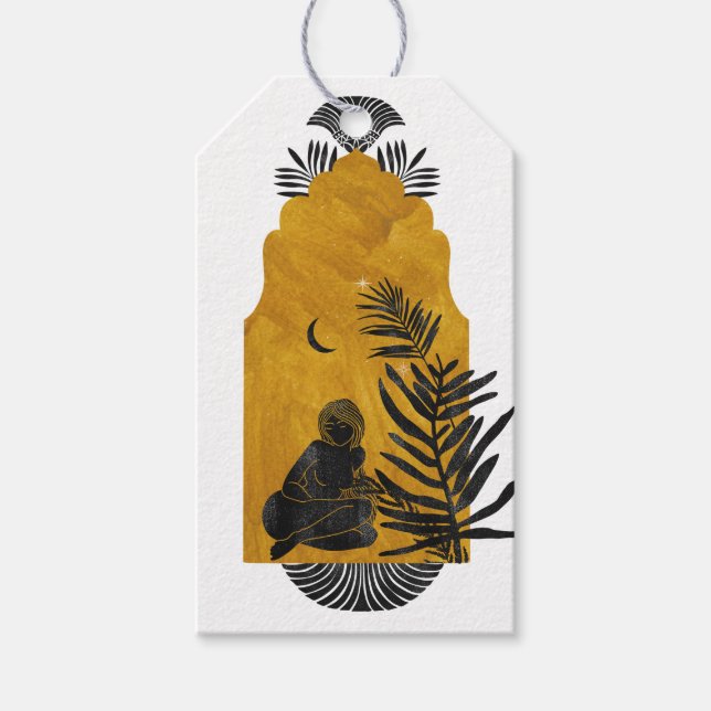 Etiqueta Para Presente Místico Cósmico Preto e Dourado (Frente)