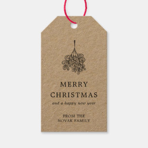 Etiqueta Para Presente Mistletoe Twig Kraft Paper Feliz Natal
