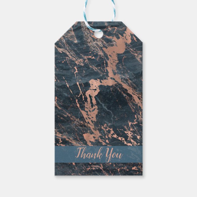 Etiqueta Para Presente Mistura Rustic Blue & Rosa Dourada Glam Marble (Frente)