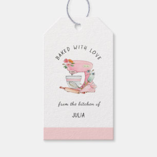 Etiqueta Para Presente Misturador de cor rosa d'água "cozido com amor"