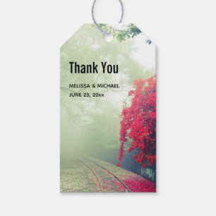 Etiqueta Para Presente Misty Railroad Tracks Foto Cênica Obrigado